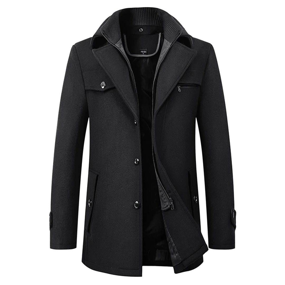 Warm Button-Front Wool Winter Parka Coat
