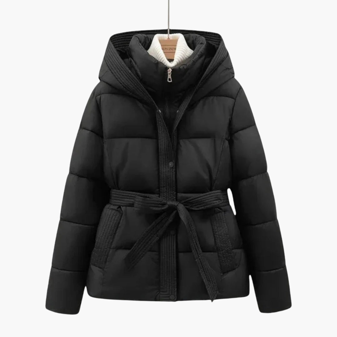 Ladies Padded Parka with Hood and Waist Belt