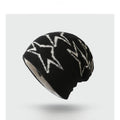 Double-Sided Fleece Knitted Beanie - Star Jacquard Warm Ear-Flap Cap - Unisex Casual Slouchy Hat
