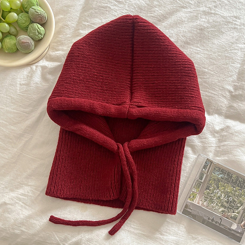Knitted Hooded Scarf Integrated Hat - Winter Warm Neck Protective Cap - Unisex Versatile Headwear