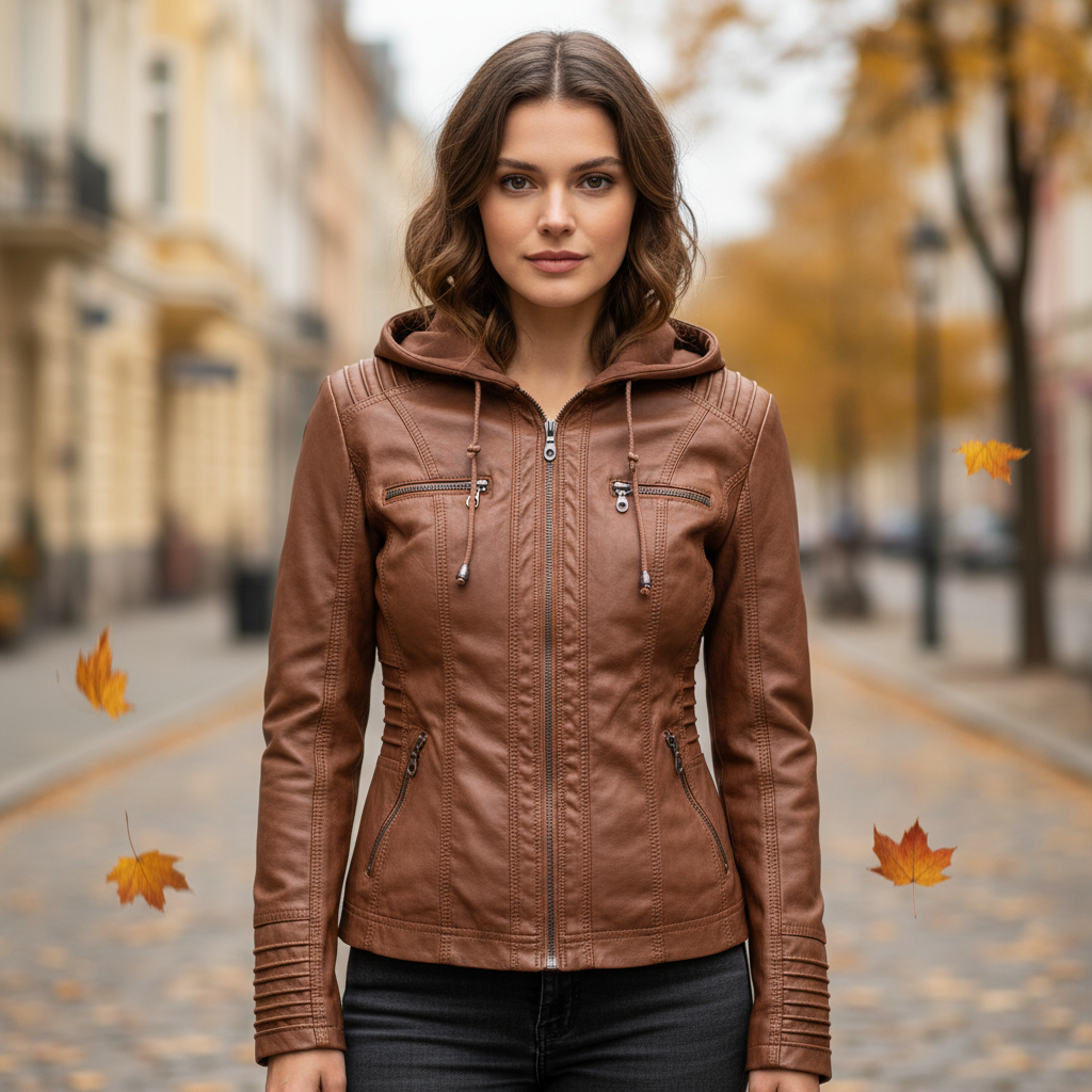 Faux Leather Hooded Parka Jacket
