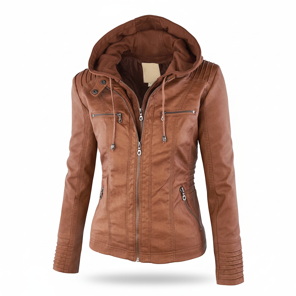 Faux Leather Hooded Parka Jacket