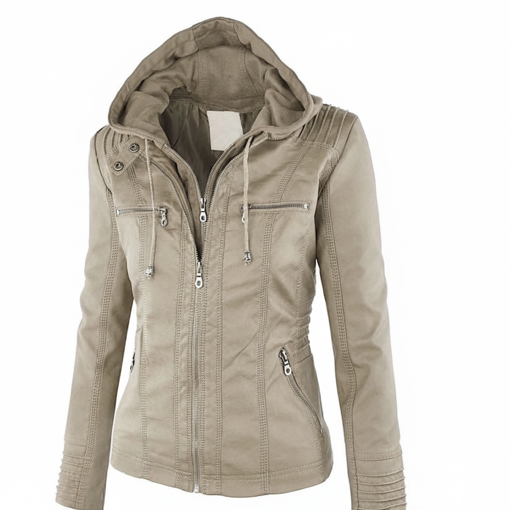 Faux Leather Hooded Parka Jacket