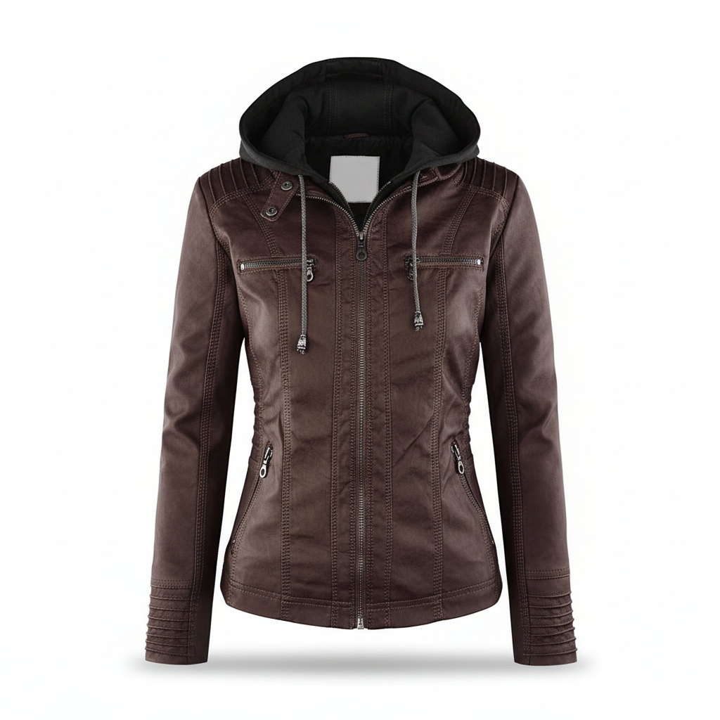 Faux Leather Hooded Parka Jacket