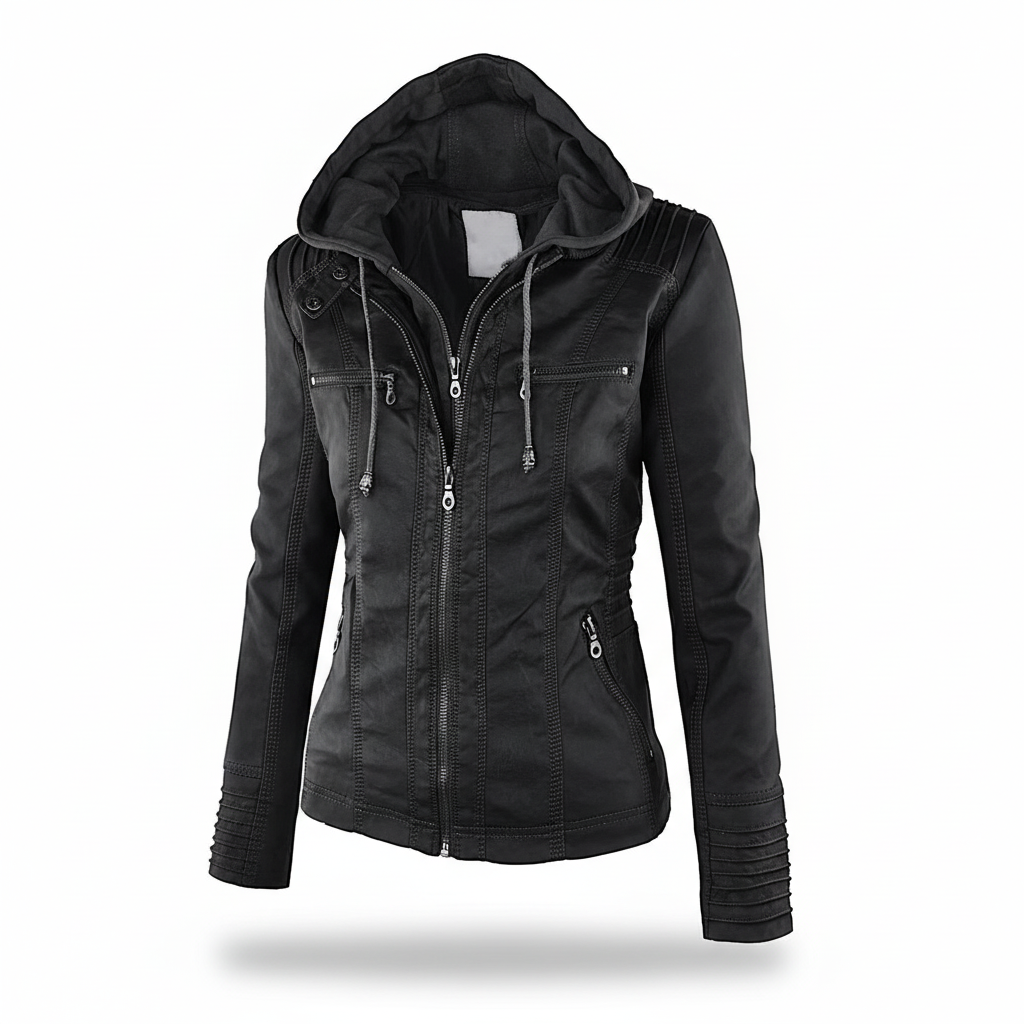 Faux Leather Hooded Parka Jacket