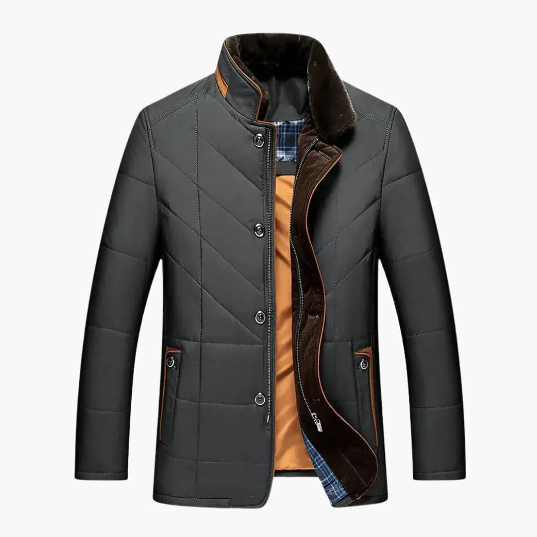 Warm Padded Men's Winter Jacket with Button Front