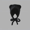 Women's Plush Bear Knitted Beanie - Winter Windproof Ear Protection Hat - Hand Crochet Cotton Acrylic Blend