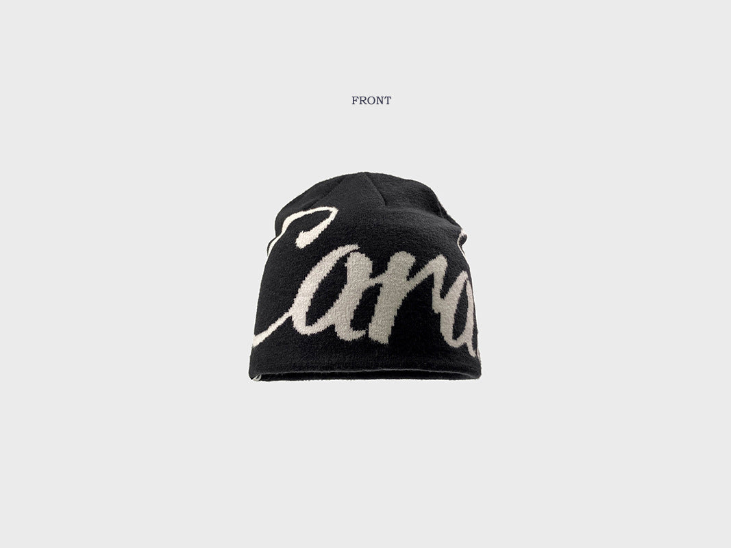 Pandaize Reversible Knit Beanie – Unisex Letter Jacquard Winter Hat, Hip-Hop Skateboard Style, Warm & Soft Cap with Ear Protection