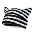 Hand-Knitted Striped Beanie - Colorblock Cotton Acrylic Blend Winter Hat - Stretchy Unisex Stocking Cap