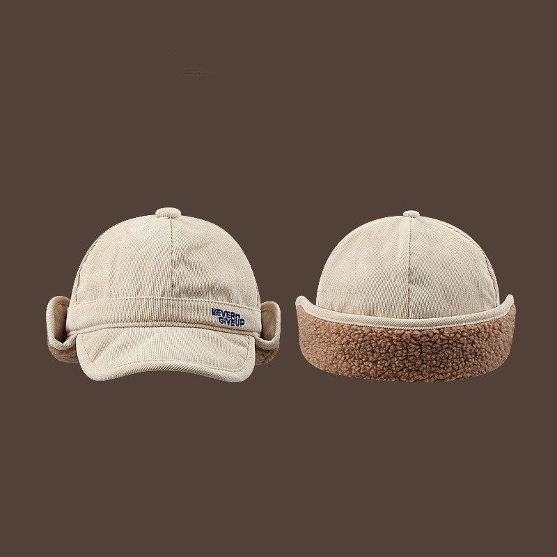 Pandaize Lamb Fleece Ear Flap Cap - Winter Thickened Cycling Aviator Hat with Embroidery