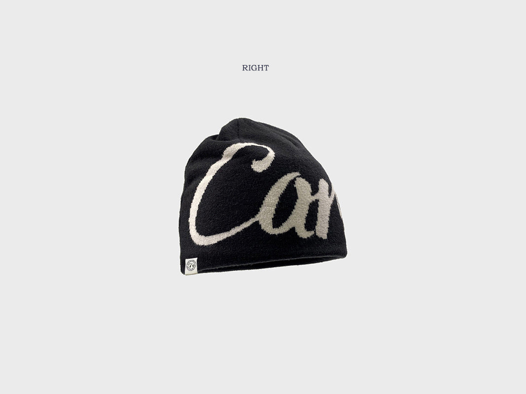 Pandaize Reversible Knit Beanie – Unisex Letter Jacquard Winter Hat, Hip-Hop Skateboard Style, Warm & Soft Cap with Ear Protection
