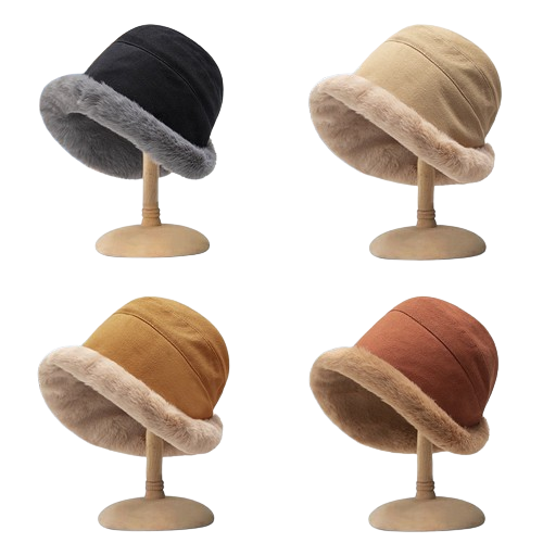 Pandaize Women's Plush Trim Winter Bucket Hat – Cozy, Ear-Protecting, Versatile Cold-Weather Hat