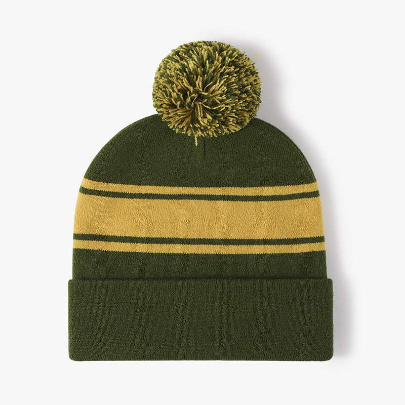 Preppy Tie-Dye Knit Beanie with Pom Pom - Ear Warmers for Autumn & Winter Outdoor Wear