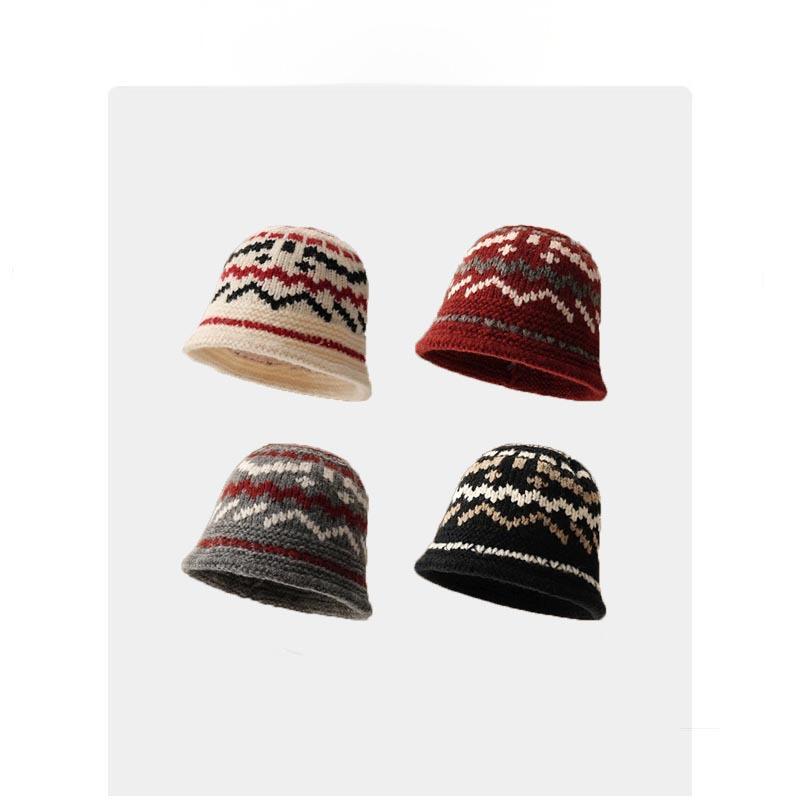 Fair Isle Jacquard Fisherman Hat - Women's Winter Warm Bucket Hat, Large Head Fit for Outdoor Commute & Gatherings