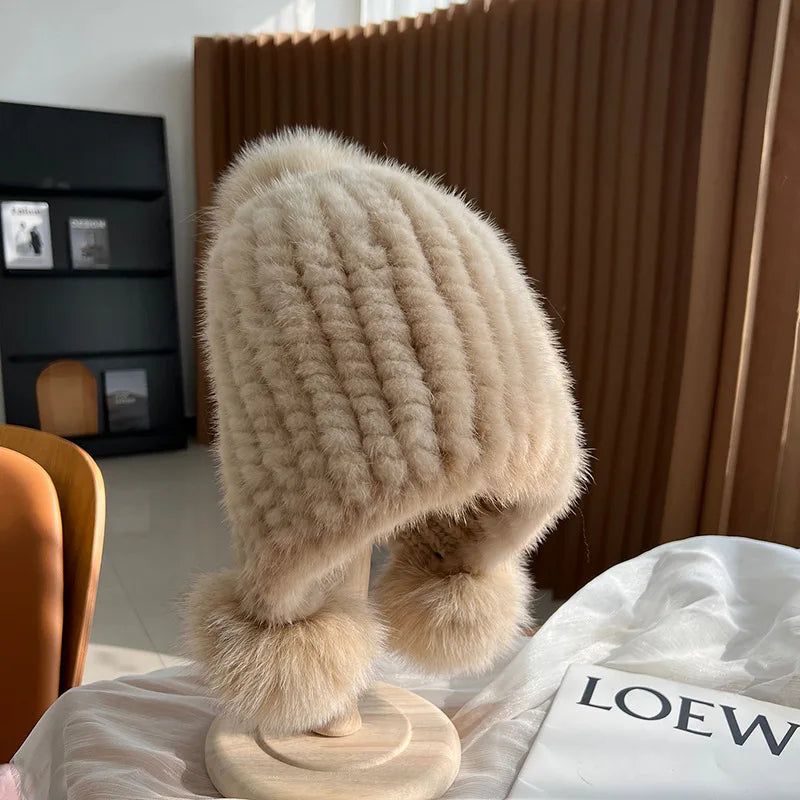 Warm Winter Beanie Hat with Pom Poms