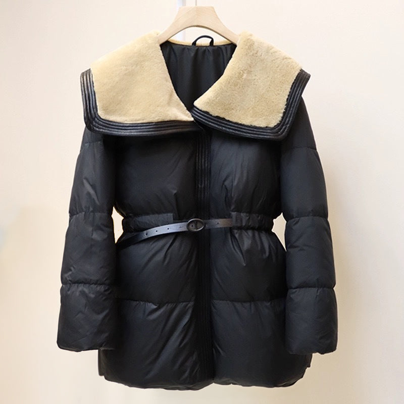 Warm Padded Down Coat with Fur Hood