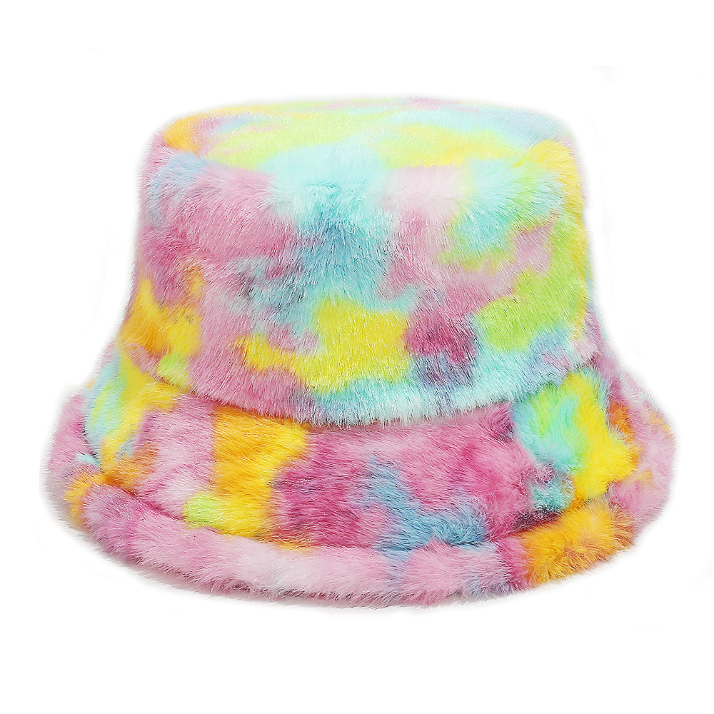 Tie-Dye Fur Fisherman Hat - Warm Ear Protection