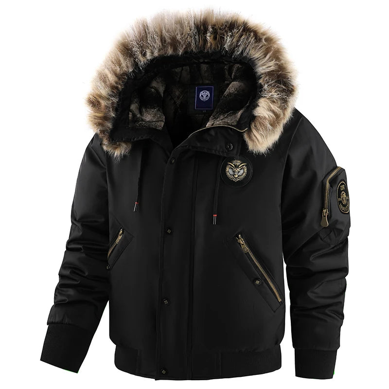 Warm Padded Bomber Jacket with Fur Trim