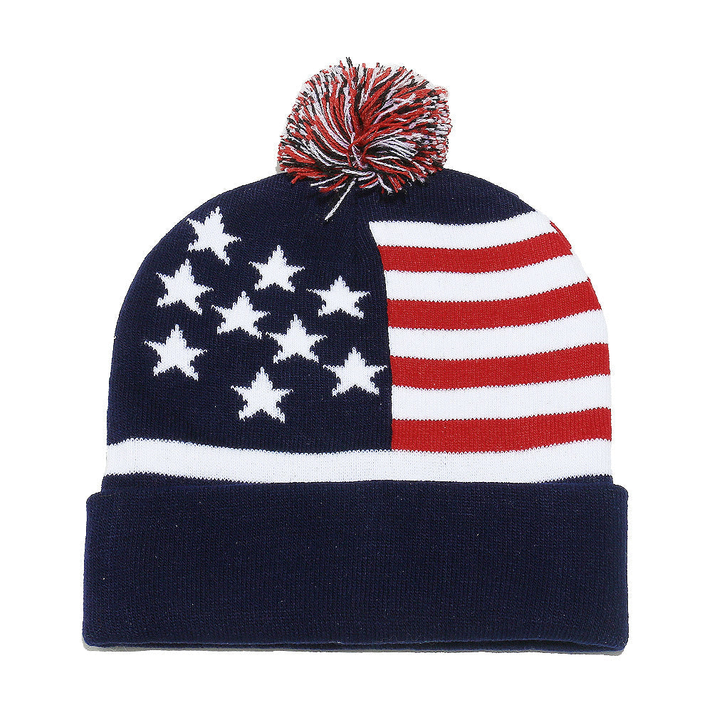 USA Flag Knit Beanie - Patriotic Winter Hat