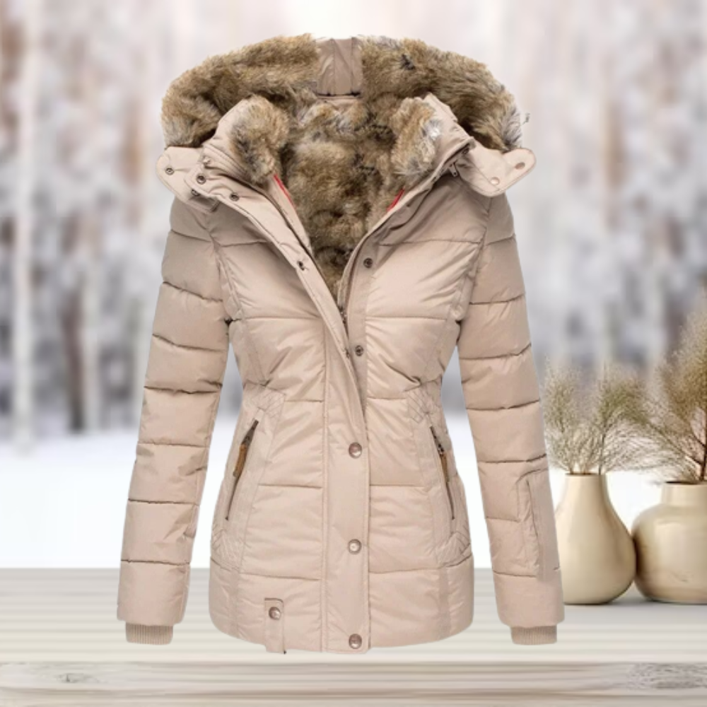 Waterproof Women's Parka Coat with Faux Fur Hood