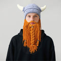 Viking Horn Knit Hat with Beard