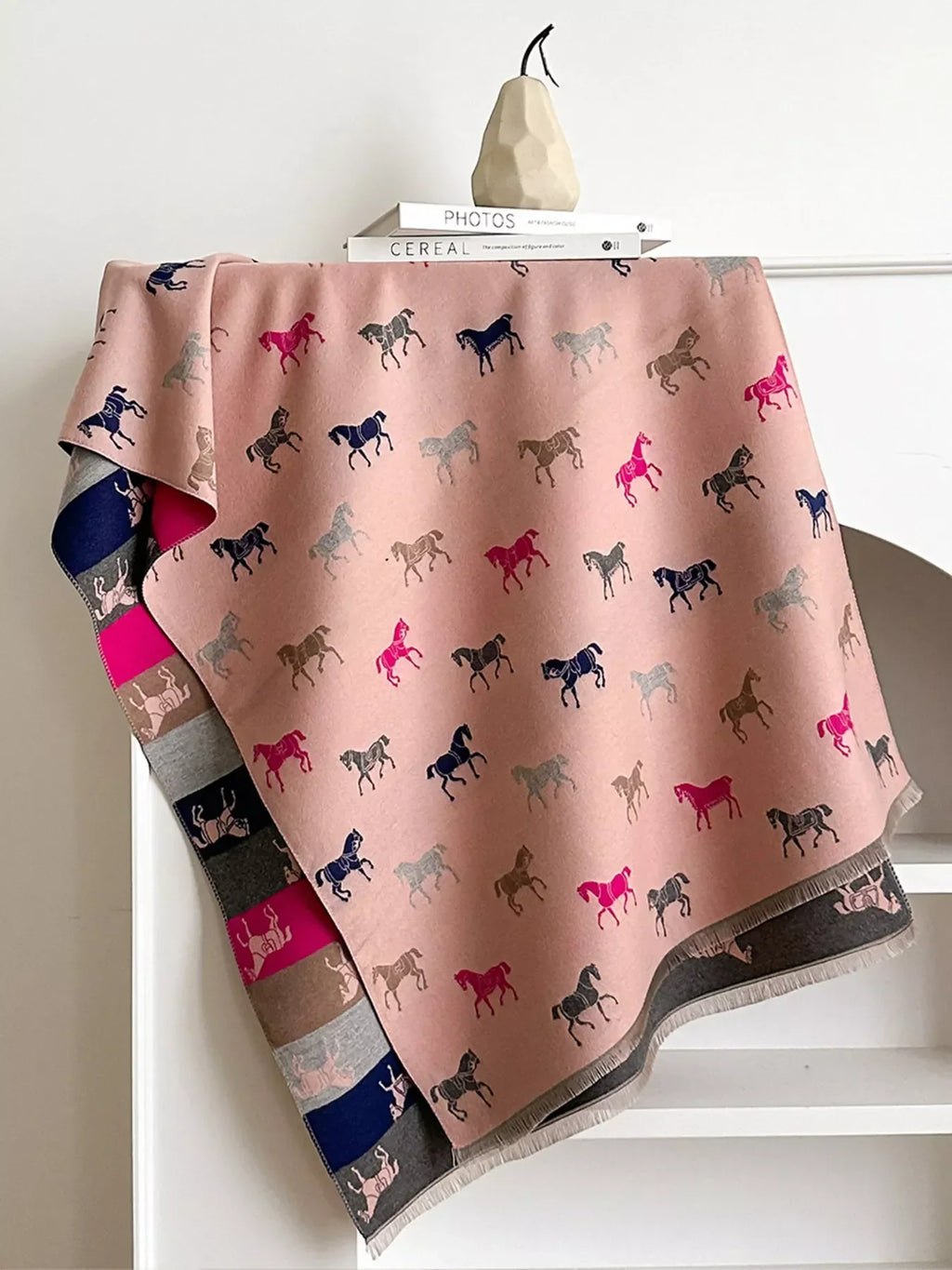 Horse Print Raw Hem Cotton Scarf