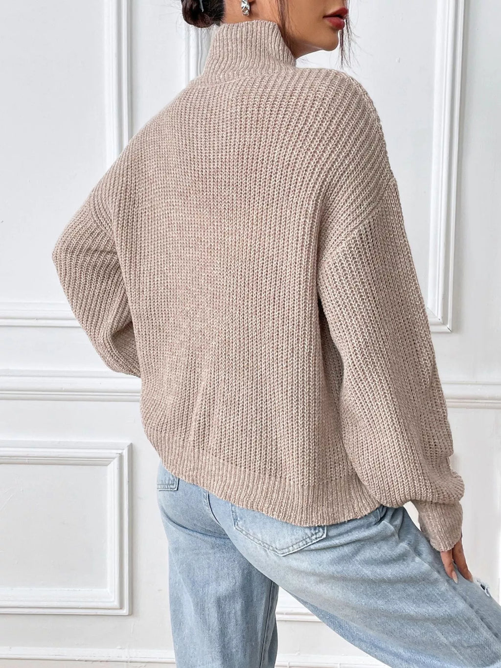 Cozy Knit Turtleneck Drop Shoulder Sweater