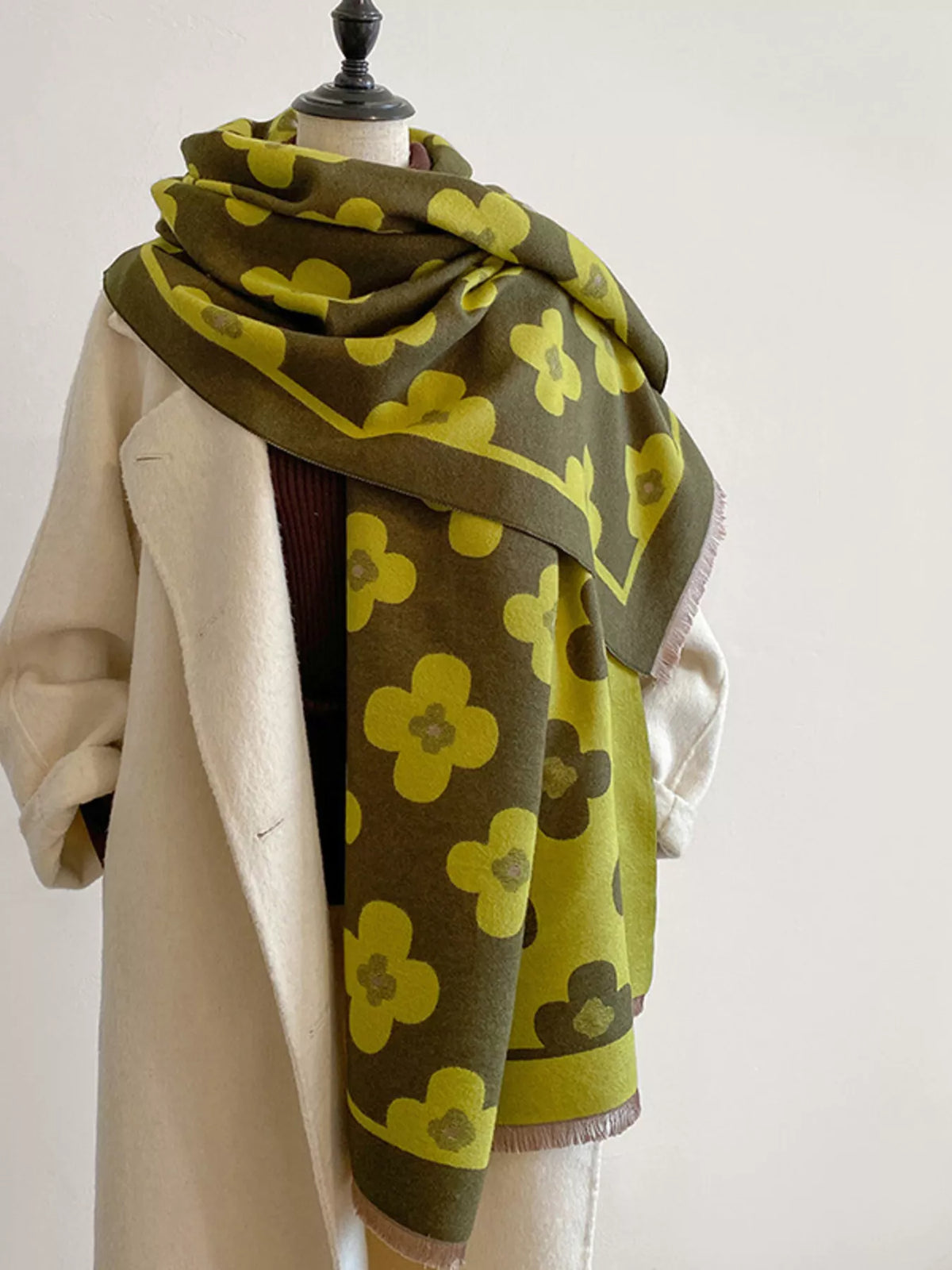 Floral Print Raw Hem Scarf