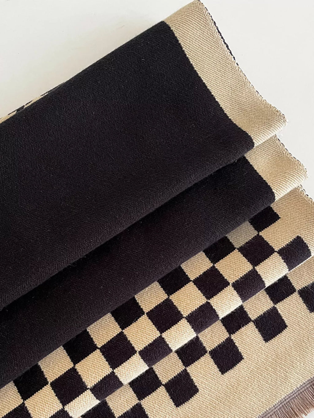 Checkered Raw Hem Scarf