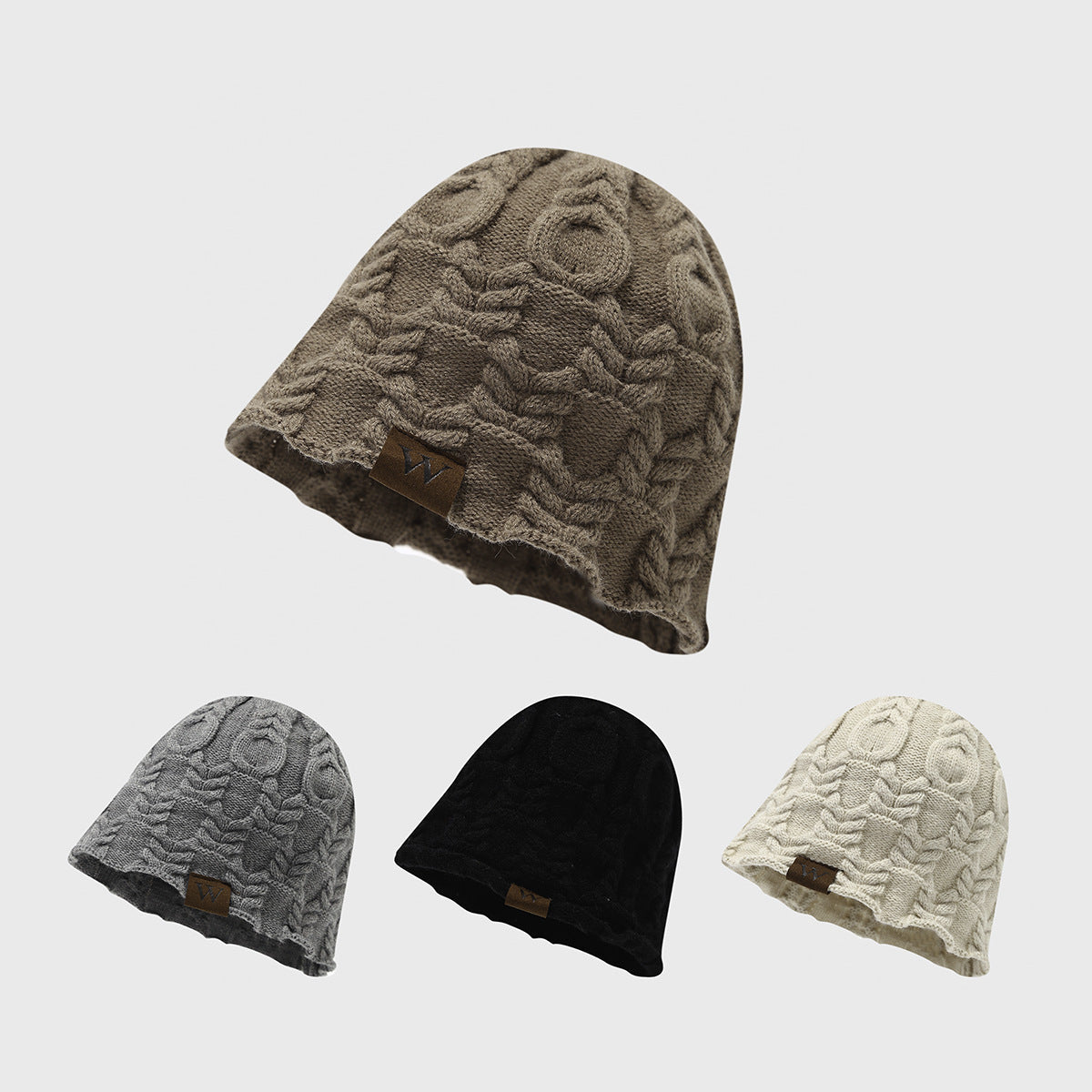 Retro Twist Knit Beanie with Leather Label