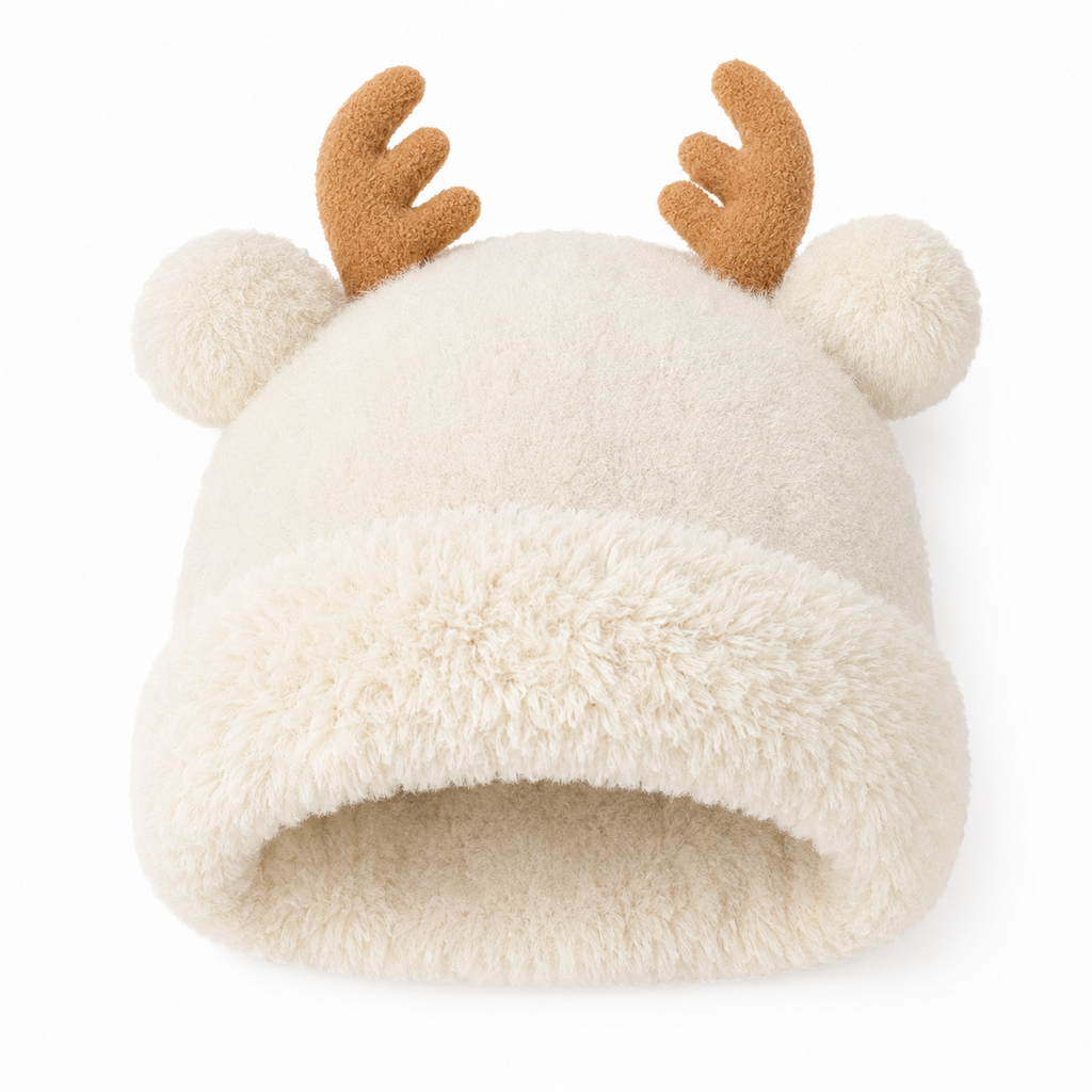 Reindeer Antler Plush Knit Beanie for Women