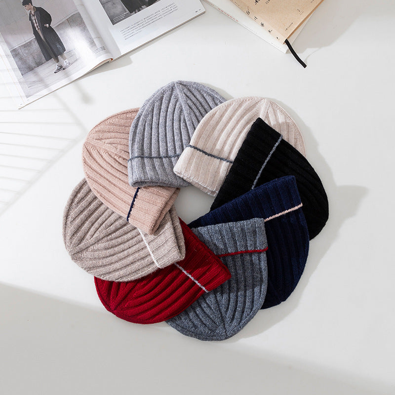 Pure Wool Knit Hat with Contrast Trim