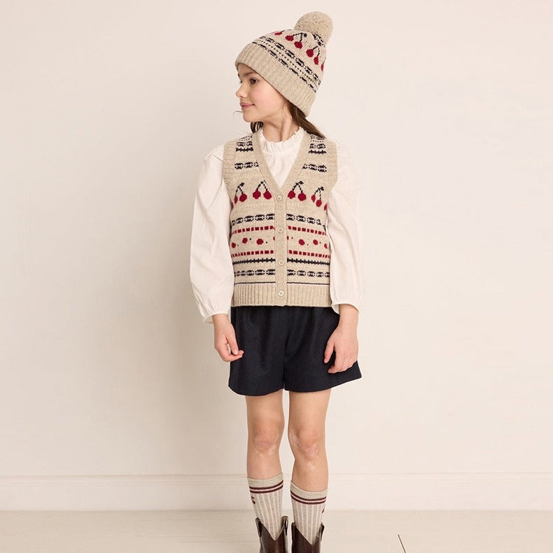 Girls' Cherry Wool Knit Hat - French Style