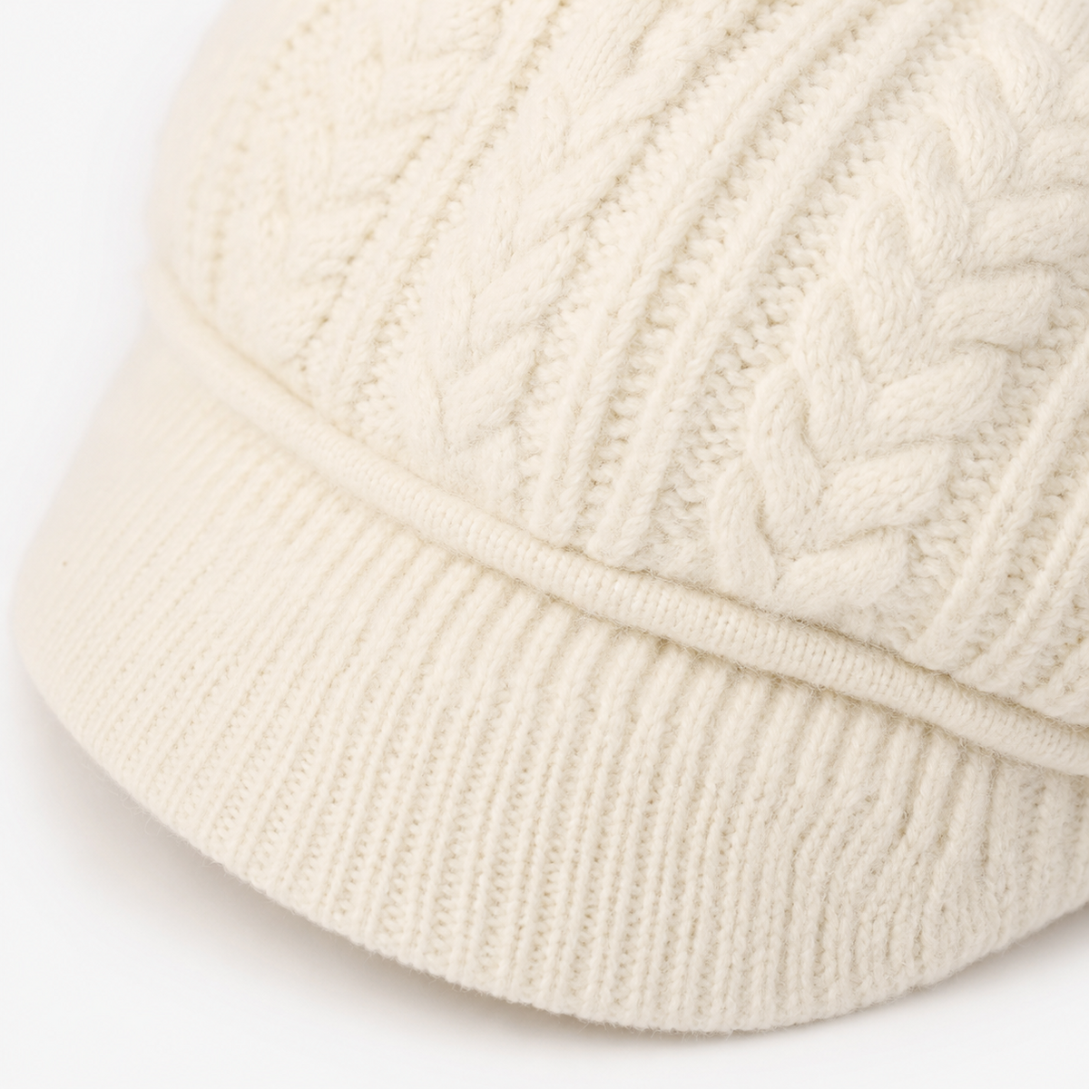 Fleece-Lined Knit Beret with Brim for Women