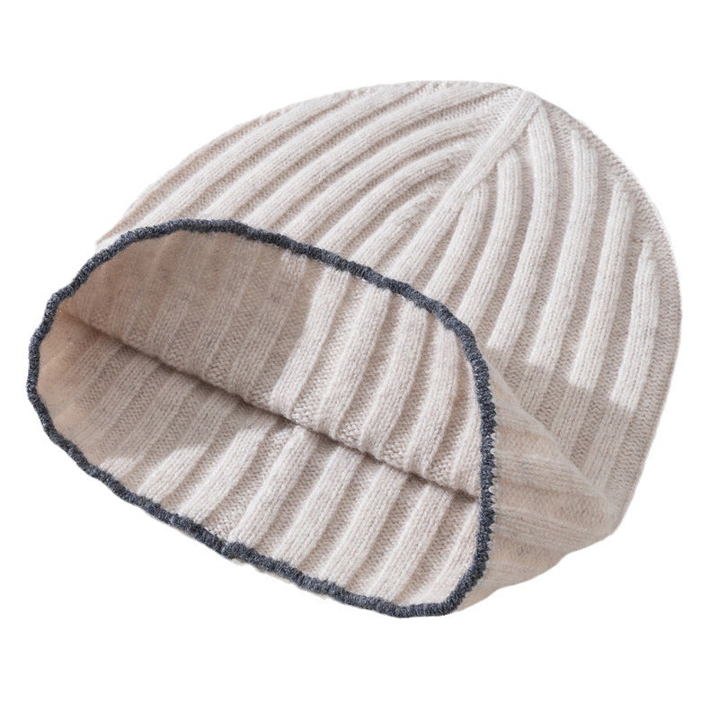 Pure Wool Knit Hat with Contrast Trim