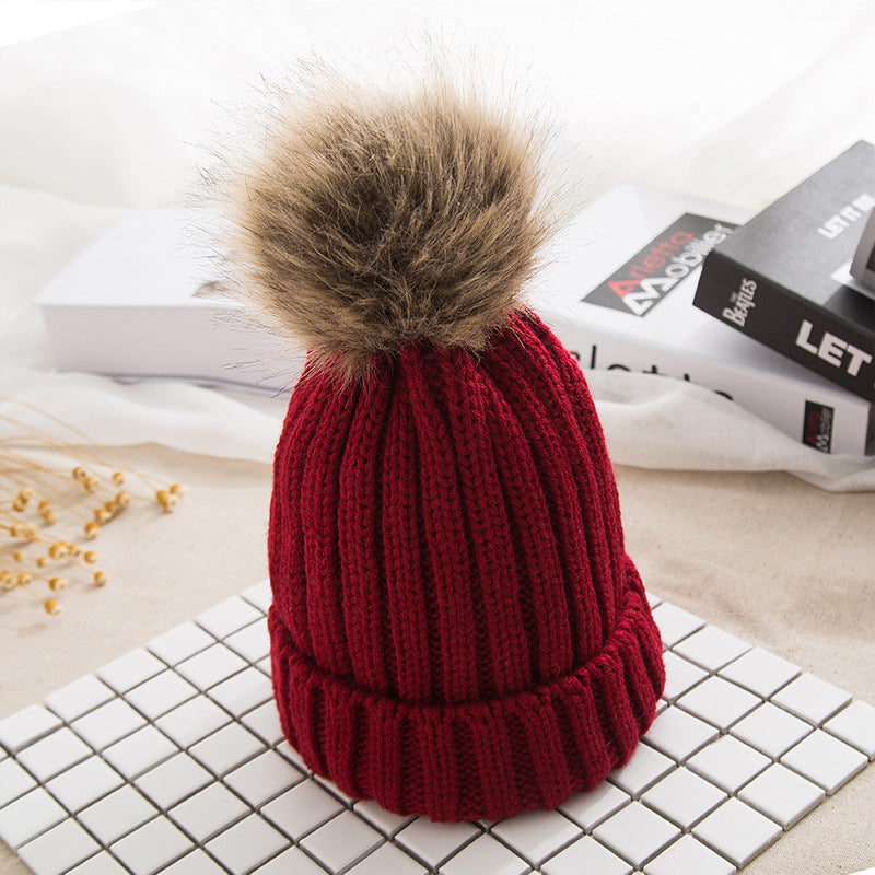 Cozy Knit Beanie with Faux Fur Pom - Korean Style Warm Hat