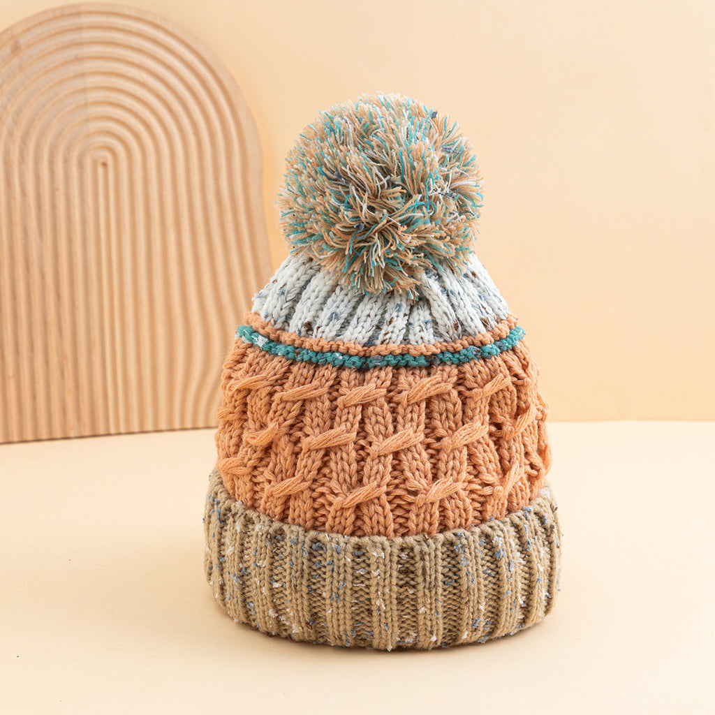Cozy Mixed Color Knit Beanie with Pom