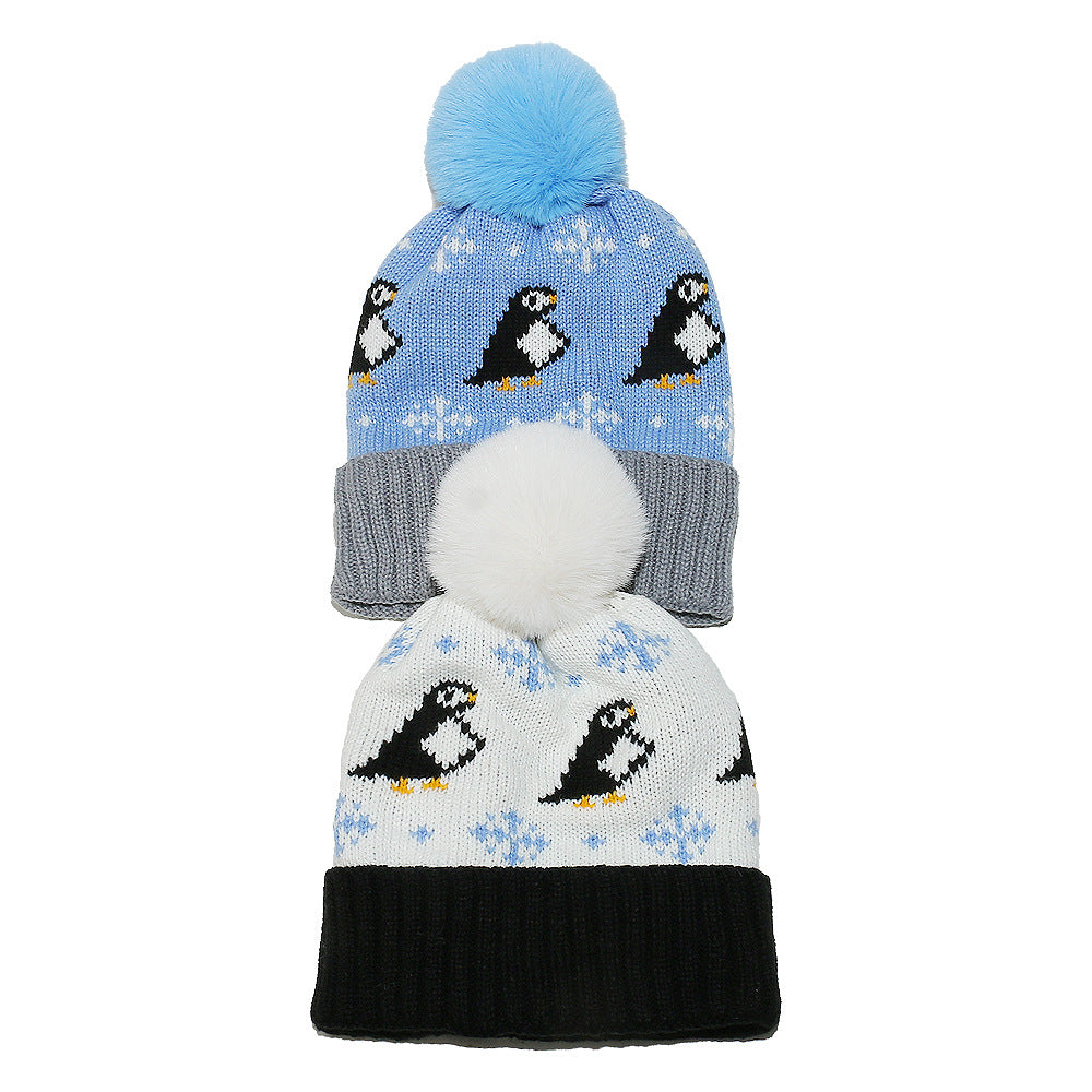 Cute Penguin Knit Hat - Warm Fleece Lined Winter Beanie