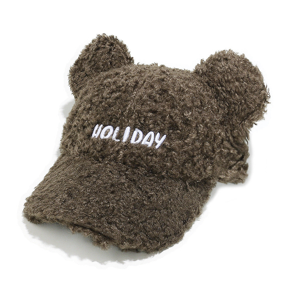 Cute Bear Ear Fleece Baseball Cap - Winter Warmth