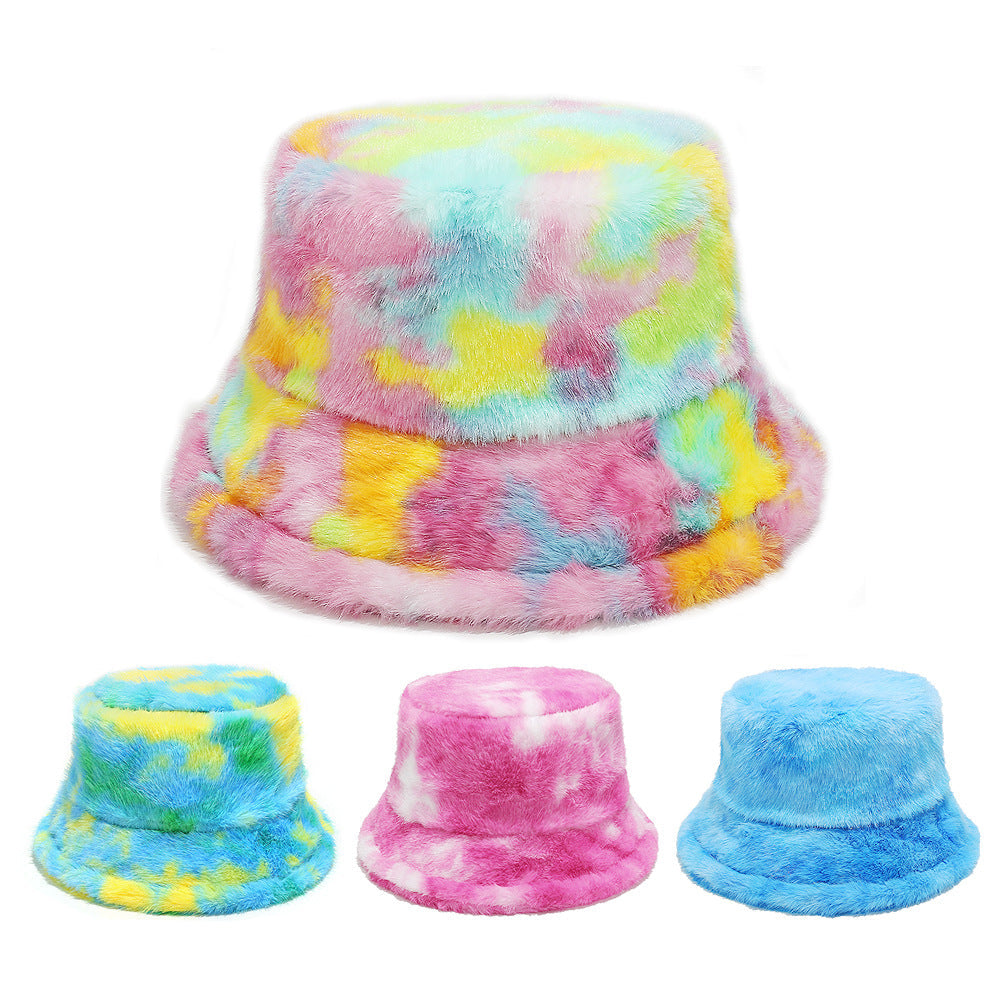 Tie-Dye Fur Fisherman Hat - Warm Ear Protection