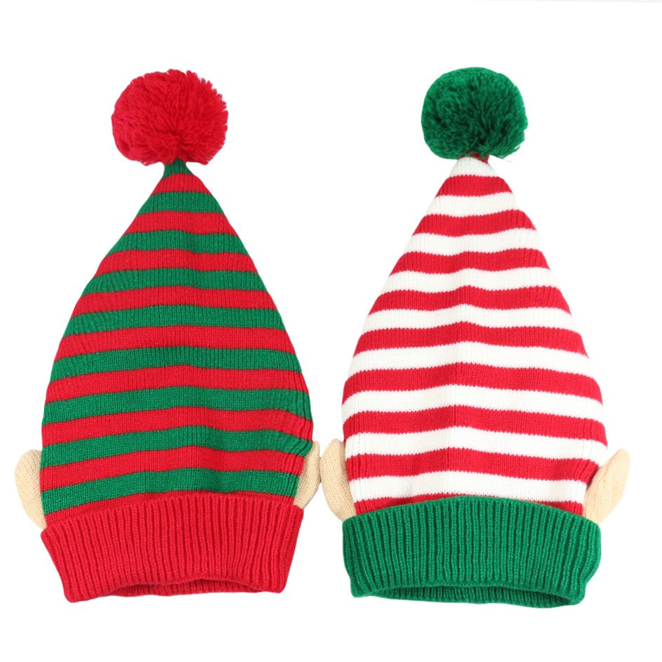 Cozy Striped Santa Hat with Ears & Pom-Pom