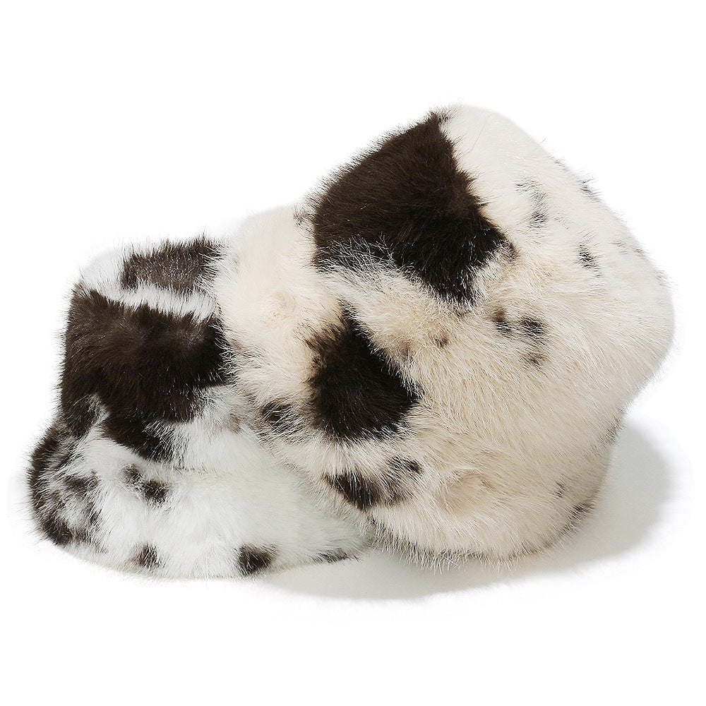 Cozy Cow Print Faux Fur Fisherman Hat