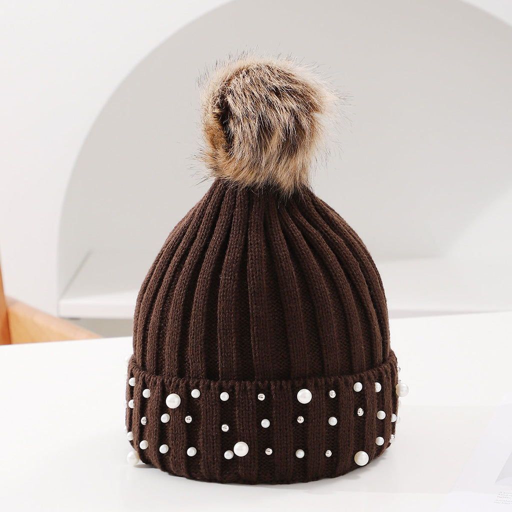 Pearl Knit Pom-Pom Beanie - Cozy Winter Hat