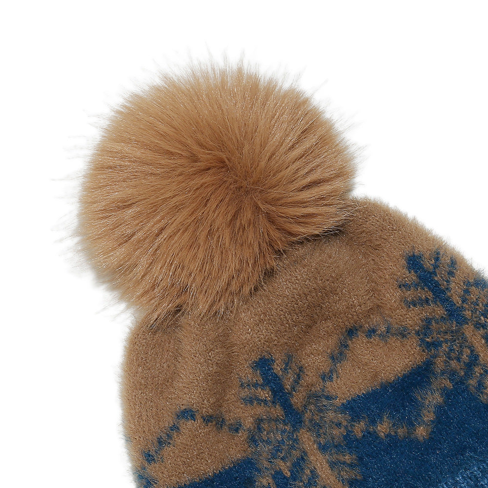 Cozy Faux Fur Snowflake Knit Beanie