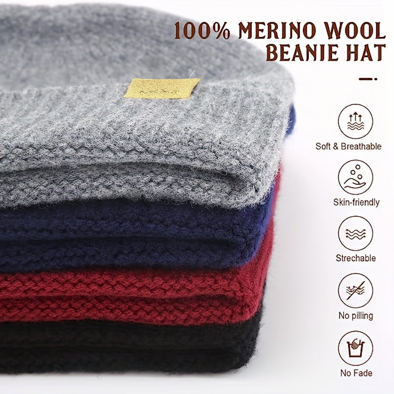 Pandaize Premium Merino Wool Knit Beanie | Unisex Solid Color Skull Cap for Winter