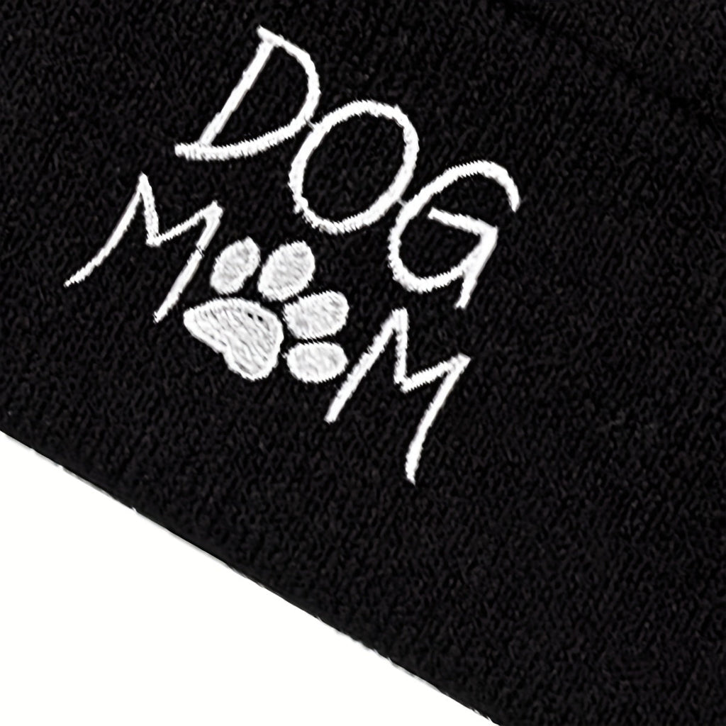 Pandaize Dog Mom Embroidery Beanie - Casual Knit Hat for Autumn & Winter
