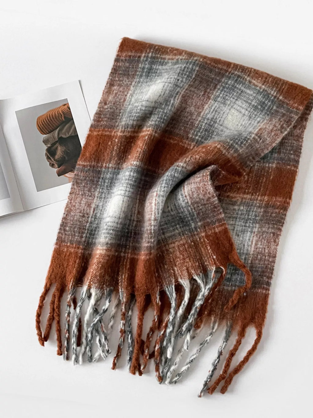 Oversized Sherbet Plaid Fringe Blanket Scarf