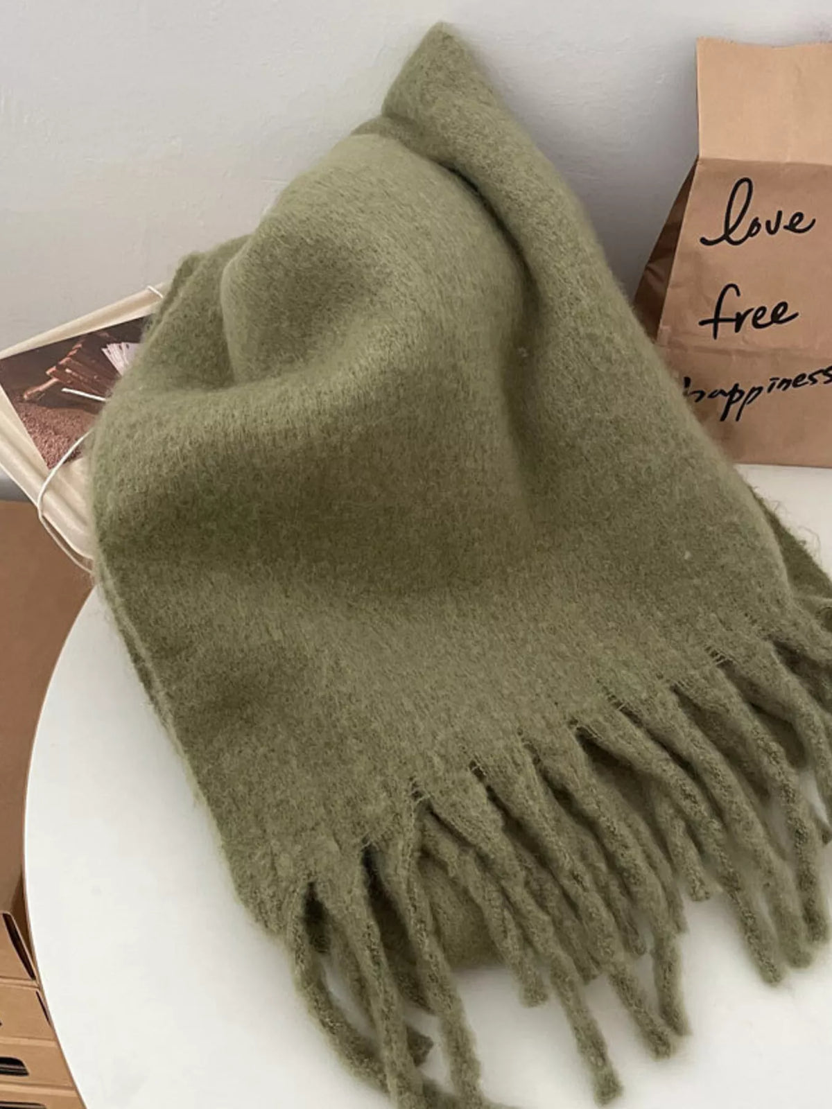 Solid Color Chunky Brushed Fringe Scarf