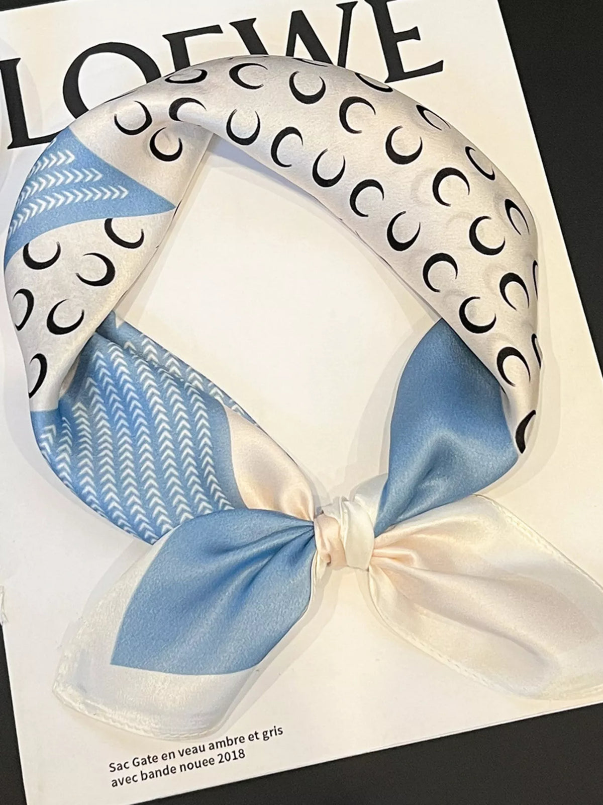Light Blue Printed Silk Square Scarf