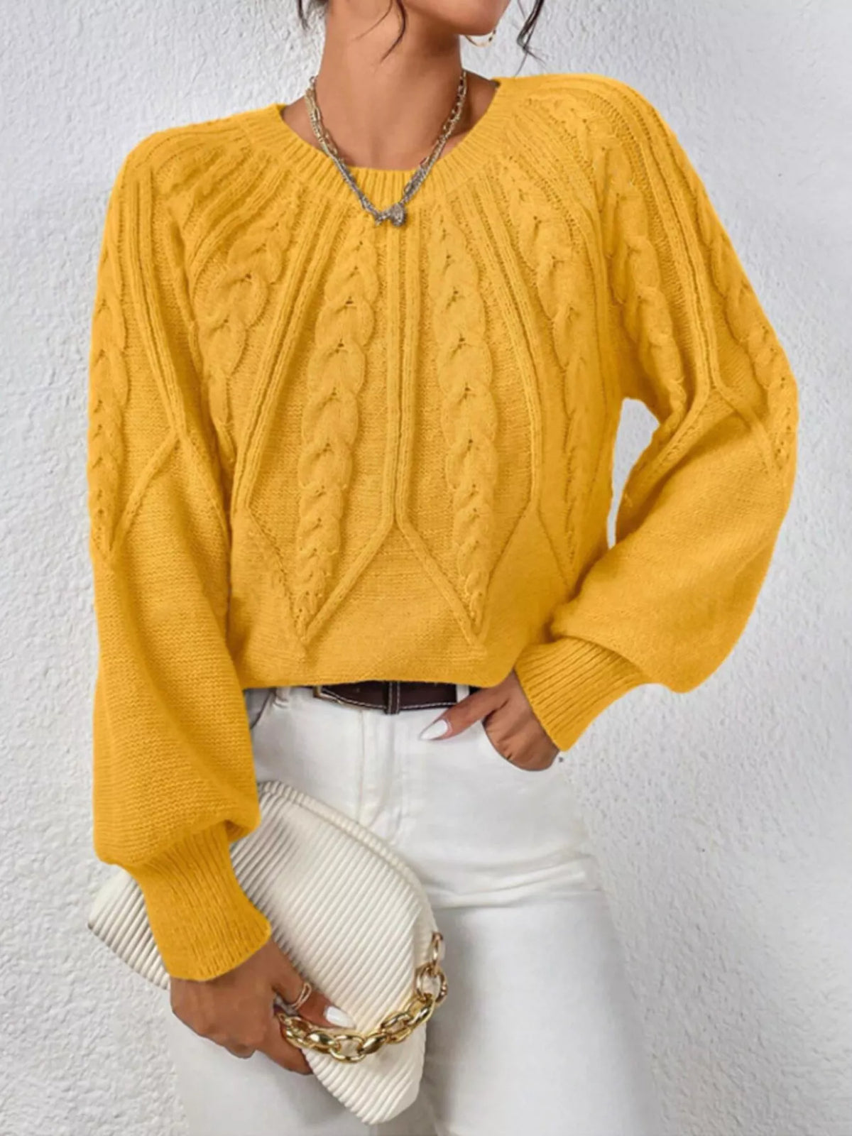 Cable Knit Ribbed Long Sleeve Sweater
